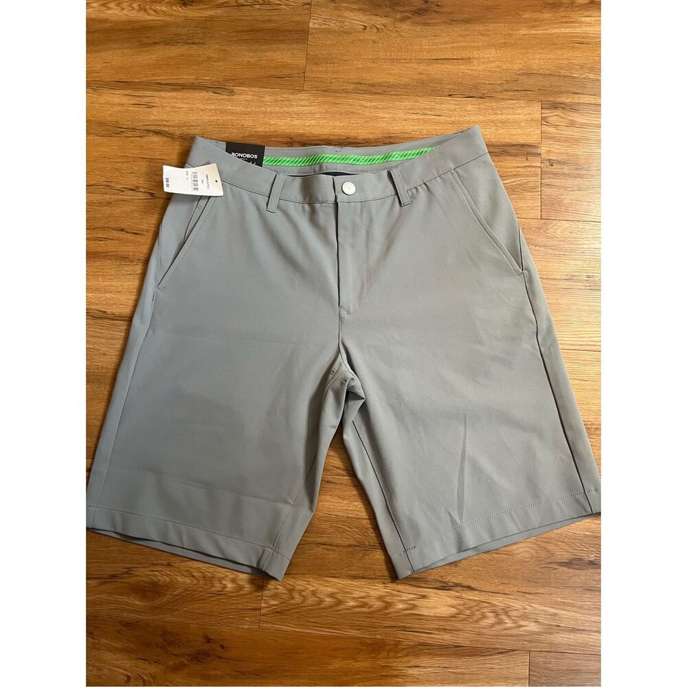 Bonobos Men's Athletic Shorts in Light Gray with Green Waistband Accent